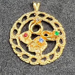 Elegant Gold Tone Pendant with Multicolor Accents - Vintage